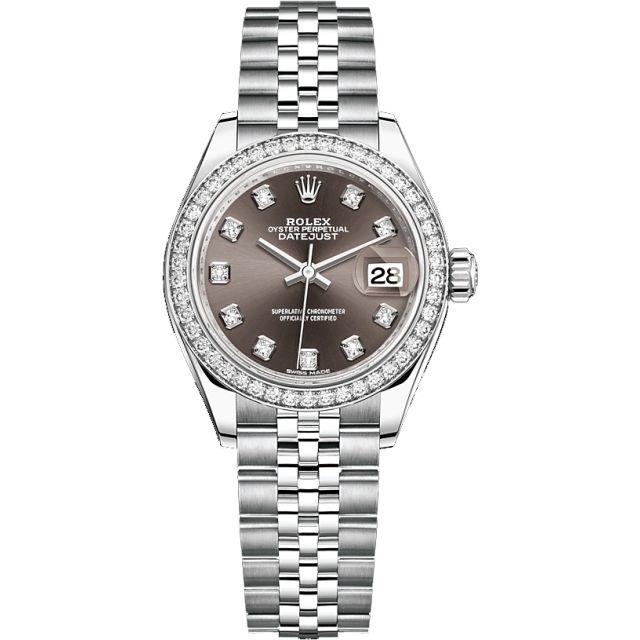 Rolex Lady-Datejust 28mm 279384RBR, Dark Grey Diamond Dial, Jubilee Bracelet