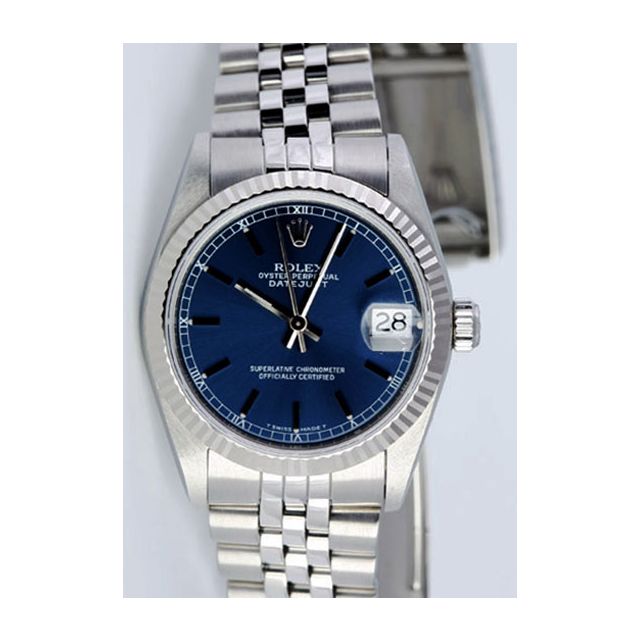 Rolex Datejust Lady 31mm White Gold Steel Blue Index Dial 68274 Jubilee | Watch Chest