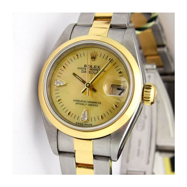 Rolex Lady Datejust Yellow Gold Steel Mother of Pearl Diamond Dial 79163 Oyster WATCH CHEST