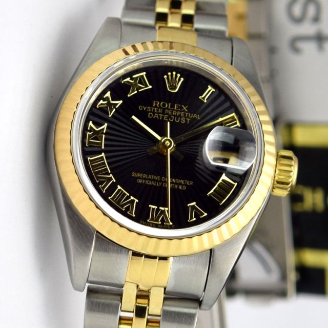Rolex Lady Datejust Yellow Gold Steel Sunbeam Dial 79173 Jubilee Watch Chest