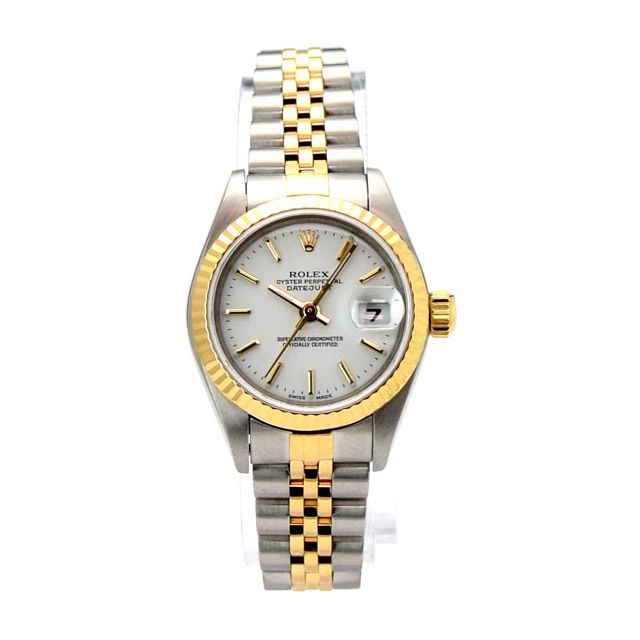 Rolex Lady Datejust Yellow Gold Steel White Index Ticks Dial 79173 Jubilee Watch Chest