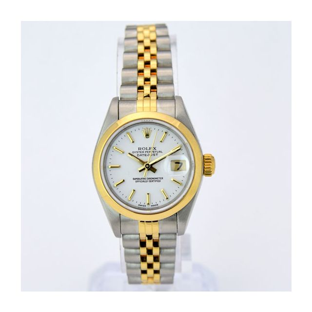 Rolex Lady Datejust Yellow Gold Steel White Index Ticks Dial 79163 Jubilee WATCH CHEST