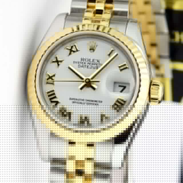 Rolex Lady Datejust Yellow Gold Steel White Roman Dial 179173 Jubilee Watch Chest