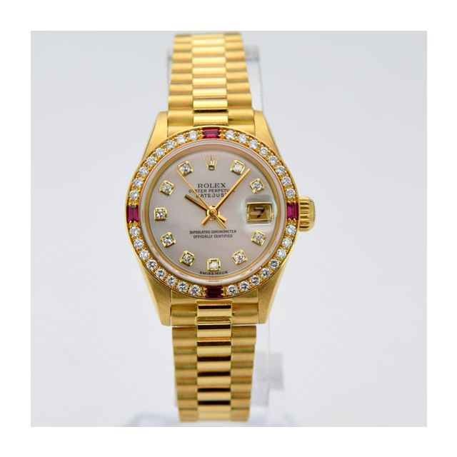 Rolex Lady Datejust President Yellow Gold Mother of Pearl Diamond Dial Diamond Bezel 69138 Watch Chest