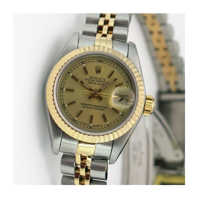 Rolex Lady Datejust Yellow Gold Steel Champagne Index Dial 69173 Jubilee WATCH CHEST