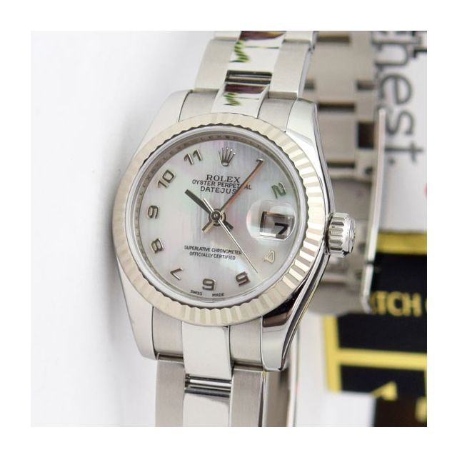 Rolex Lady Datejust White Gold Steel Mother of Pearl Arabic Dial 179174 Oyster Watch Chest