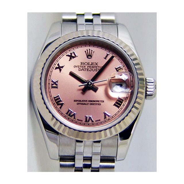 Rolex Lady Datejust White Gold Steel Pink Rose Roman Dial 179174 Rehaut Jubilee Watch Chest