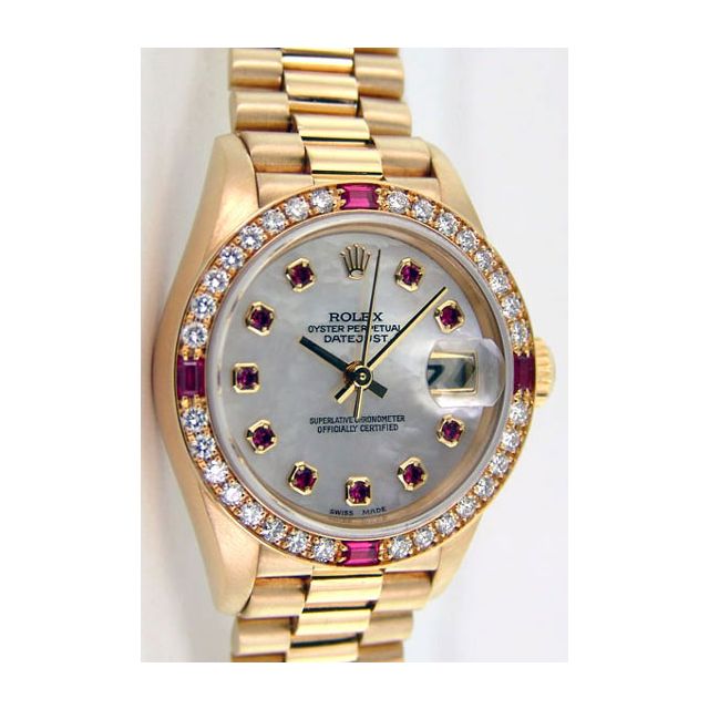Rolex Lady President Gold Mother of Pearl Diamond Ruby 69178 Watch