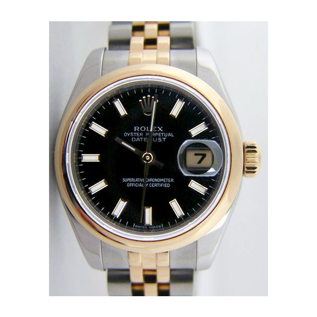 Rolex Lady Datejust Yellow Gold Steel Black Bold Index Dial 179163 Jubilee | Watch Chest