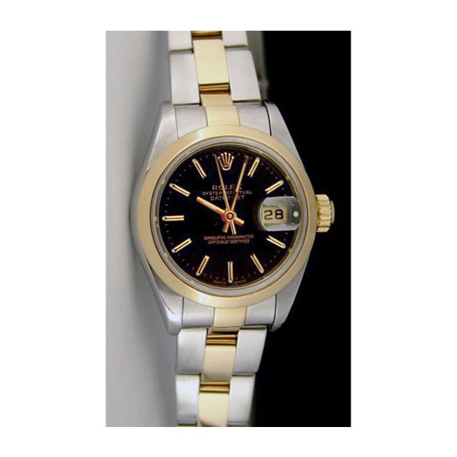 Rolex Lady Datejust Gold Steel Black Index Ticks Dial 79163 Oyster WATCH CHEST