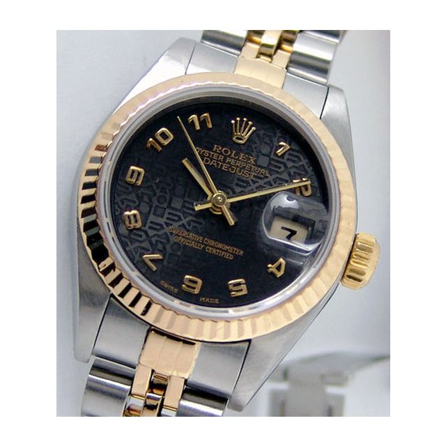 Rolex Lady Datejust Yellow Gold Steel Black Jubilee Arabic Dial 79173 Jubilee WATCH CHEST