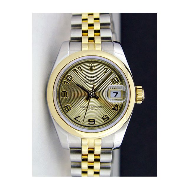 Rolex Lady Datejust Yellow Gold Steel Champagne Concentric Arabic Dial 179163 Rehaut Jubilee Watch Chest
