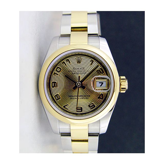 Rolex Lady Datejust Yellow Gold Steel Champagne Concentric Arabic Dial 179163 Rehaut Oyster Watch Chest