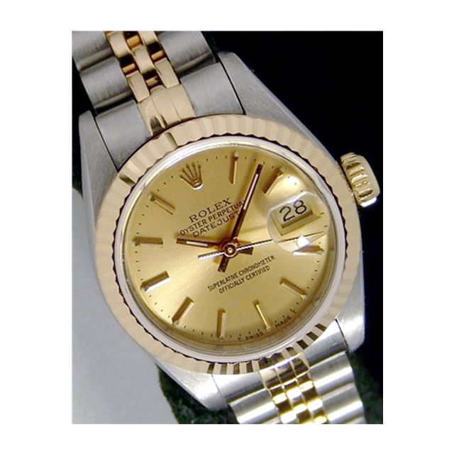 Rolex Lady Datejust Yellow Gold Steel Champagne Index Ticks Dial 69173 Jubilee WATCH CHEST