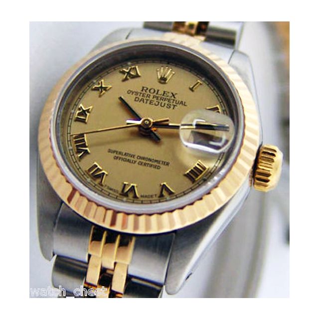 Rolex Lady Datejust Yellow Gold Steel Champagne Roman Dial 69173 Holes Jubilee WATCH CHEST