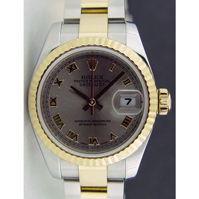 Rolex Lady Datejust Yellow Gold Steel Rhodium Roman Dial 179173 Rehaut Oyster Watch Chest