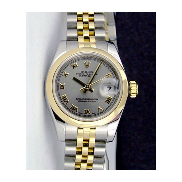 Rolex Lady Datejust Yellow Gold Steel Silver Roman Dial 179163 Rehaut Jubilee Watch Chest