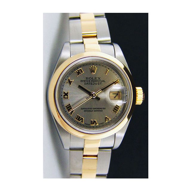 Rolex Lady Datejust Yellow Gold Steel Silver Roman Dial 79163 Oyster WATCH CHEST