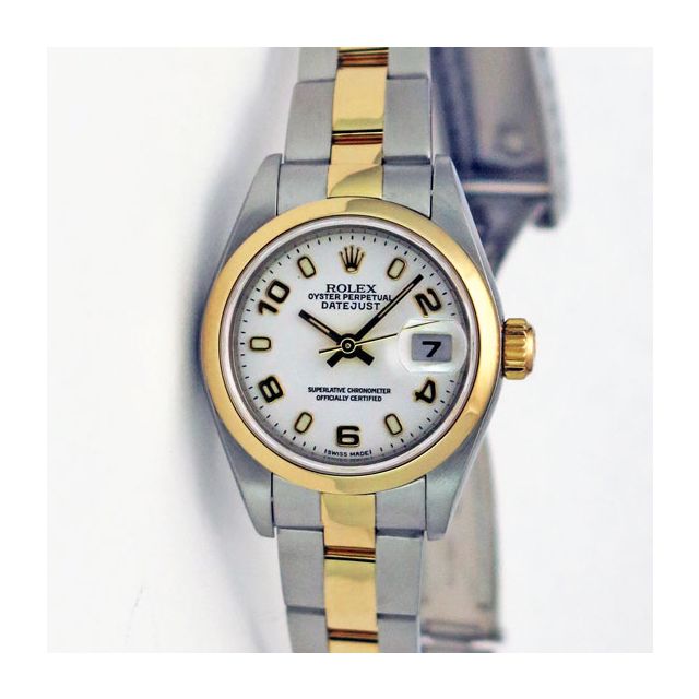 Rolex Lady Datejust Yellow Gold Steel White Arabic Index Dial 79163 Oyster Watch Chest