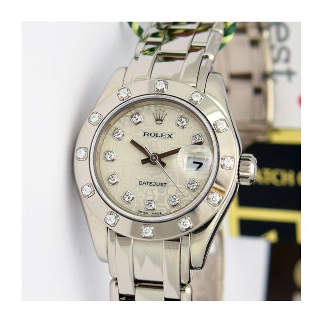 Rolex Datejust Pearlmaster White Gold Silver Jubilee Diamond Dial Bezel 80319 Watch Chest