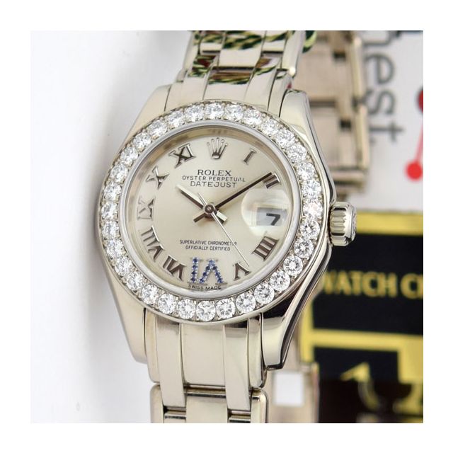 Rolex Datejust Pearlmaster Silver Roman Sapphire 80299 Watch Chest