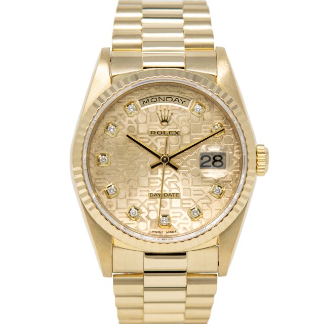 Rolex Day-Date 36 18238 Wristwatch, Yellow Gold, Champagne Jubilee Diamond Dial, President Bracelet