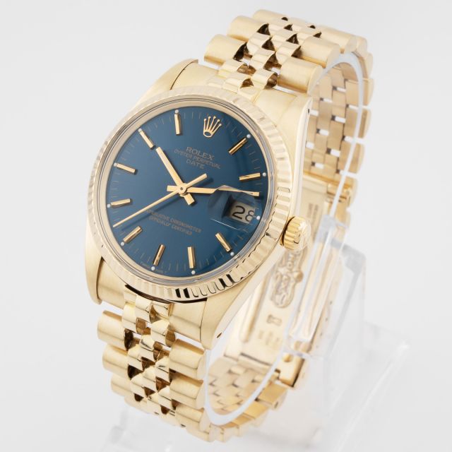Rolex Date 34, 15037, 14k Yellow Gold, Blue Dial, Jubilee Bracelet, Watch Only, Renewed