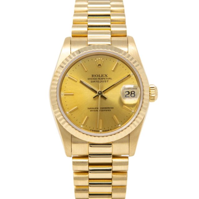 Rolex Lady Datejust 31 68278 Wristwatch, President Bracelet, Champagne Index Dial, Fluted Bezel
