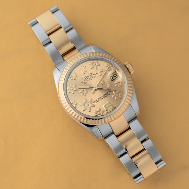 Rolex Datejust 31 178273 Wristwatch, Oyster Bracelet, Champagne Floral Dial, Fluted Bezel