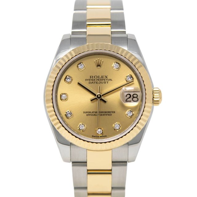 Rolex Datejust 31 178273 Wristwatch, Oyster Bracelet, Champagne Diamond Dial, Fluted Bezel