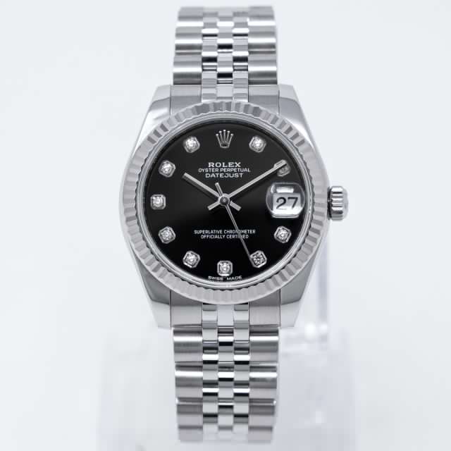 Rolex Datejust 31 178274 Wristwatch, Black Diamond Dial, Jubilee Bracelet, Fluted Bezel