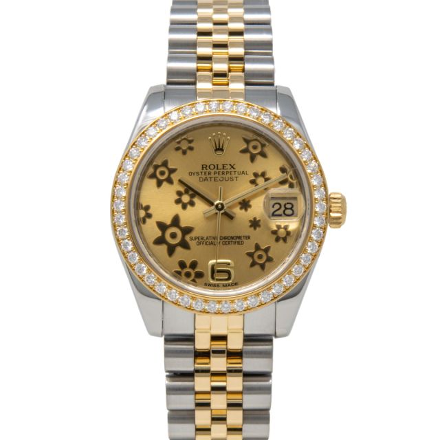 Rolex Datejust 31 178383 Wristwatch, Jubilee Bracelet, Champagne Floral Dial, Diamond Bezel