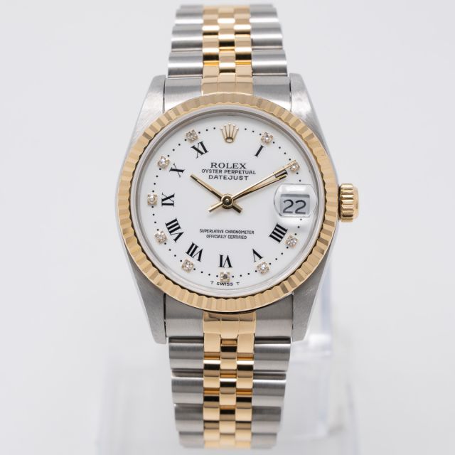 Rolex Datejust 31 78273 Wristwatch, White Roman/Diamond Dial, Jubilee Bracelet, Fluted Bezel