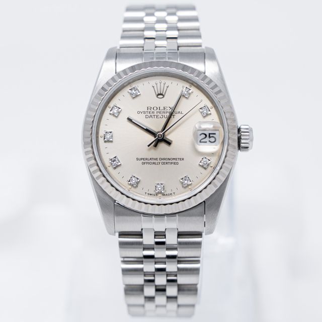 Rolex Datejust 31 68274 Wristwatch, Jubilee Bracelet, Silver Diamond Dial, Fluted Bezel