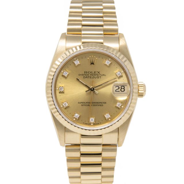 Rolex Datejust 31 68278 Wristwatch, President Bracelet, Champagne Diamond Dial, Fluted Bezel