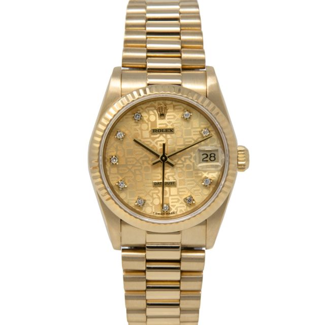 Rolex Datejust 31 68278 Wristwatch, President Bracelet, Champagne Jubilee Diamond Dial, Fluted Bezel