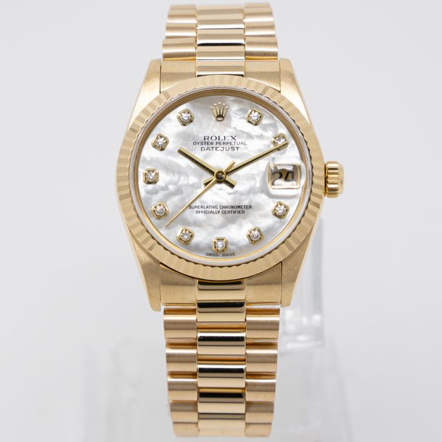 Rolex Datejust 31, Yellow Gold, President Bracelet, MOP Diamond Dial, 68278, Watch Only (Watch Chest Renewed)