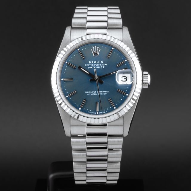 Rolex Datejust 31 68279 Wristwatch, President Bracelet, Blue Index Dial, Fluted Bezel