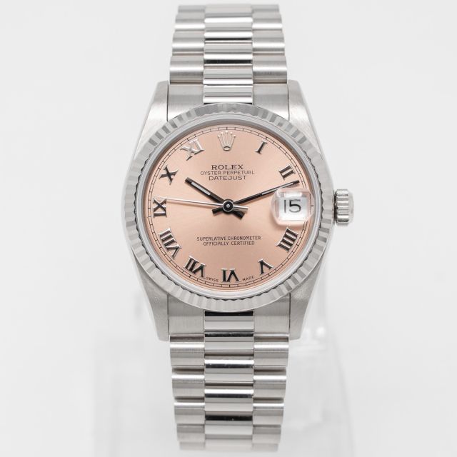 Rolex Datejust 31 68279 Wristwatch, Rose Roman Dial, Fluted Bezel, President Bracelet