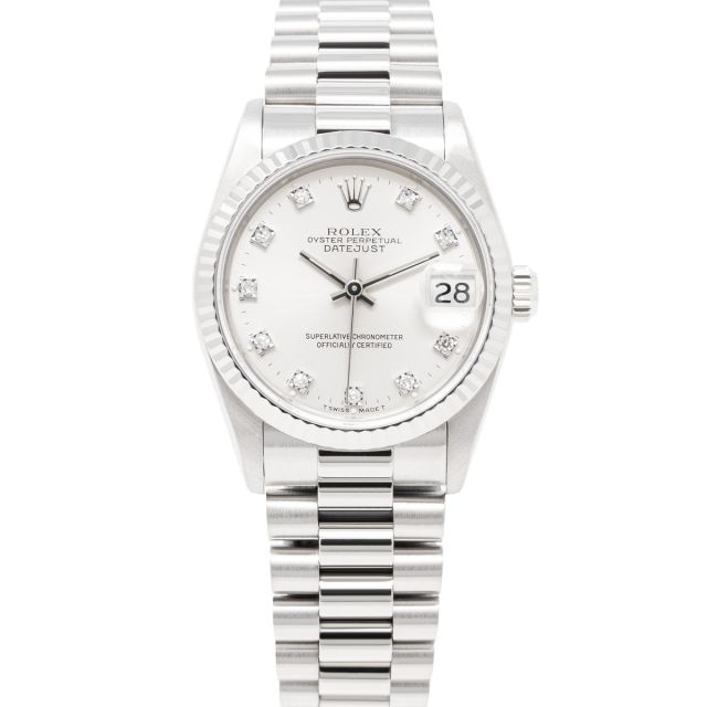 Rolex Datejust 31 68279 Wristwatch, President Bracelet, Silver Diamond Dial, Fluted Bezel