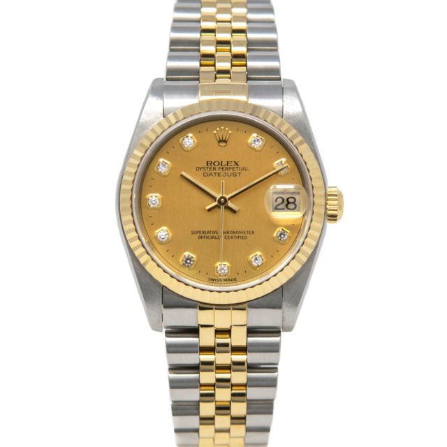 Rolex Datejust 31, Champagne Diamond Face, Steel & Gold, 78273
