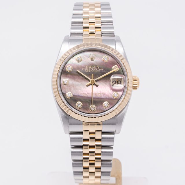 Rolex Datejust 31 78273 Wristwatch, Jubilee Bracelet, Black Mother of Pearl Diamond Dial, Fluted Bezel