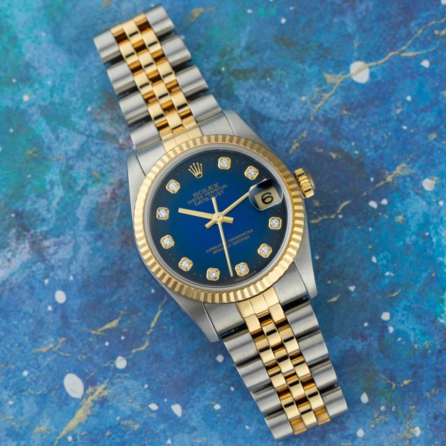 Rolex Datejust 31 78273 Wristwatch, Steel & Yellow Gold, Blue Vignette Diamond Dial, Jubilee Bracelet, Box Only