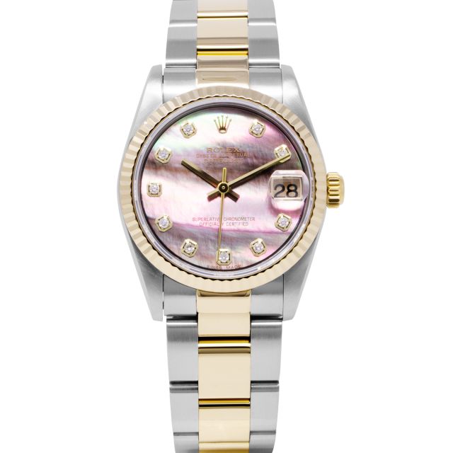 Rolex Datejust 31 78273 Wristwatch, Oyster Bracelet, Black Mother of Pearl Diamond Dial, Fluted Bezel