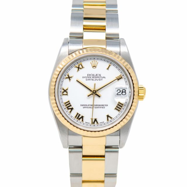 Rolex Women's Datejust 31 78273 Wristwatch, Oyster Bracelet, White Roman Dial, Fluted Bezel