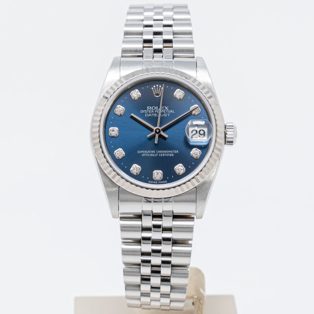 Ladies rolex new arrivals blue face diamonds