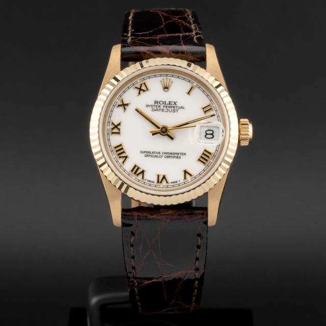 Rolex Datejust 31, 78278, Yellow Gold, White Roman Dial, Leather Strap, Renewed