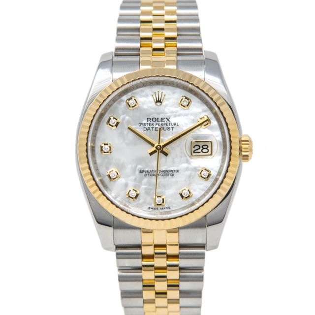 Rolex Men's Datejust 36 116233 Wristwatch, Jubilee Bracelet, Mother of Pearl Diamond Dial, Fluted Bezel