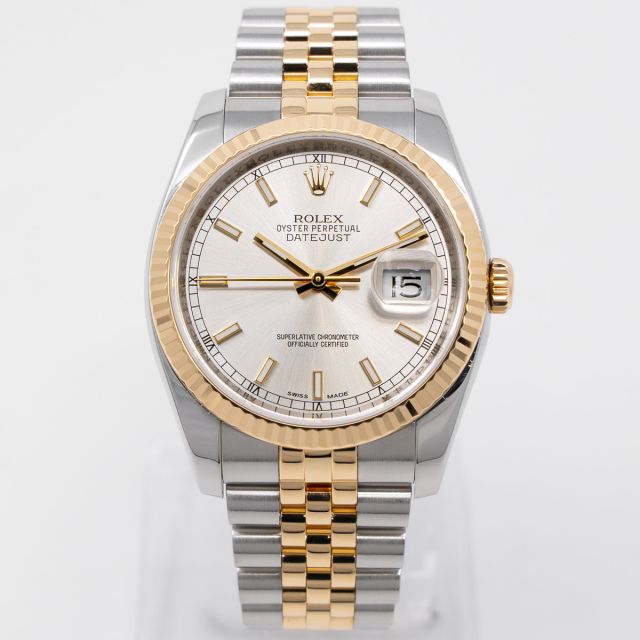 Rolex Datejust 36 116233, Steel & Yellow Gold, Silver Dial, Jubilee Bracelet, Box & Papers