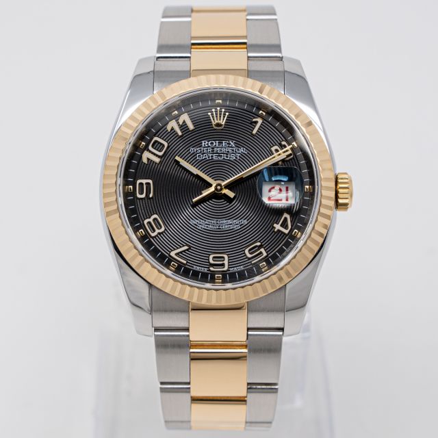 Rolex Datejust 36, Steel & Yellow Gold, Black Concentric Arabic Dial, Oyster Bracelet, 116233, Box & Papers